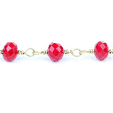 5M Red Crystal Rosary Chain Plated Wire Wrap Beaded Chain Faceted Glass Bead