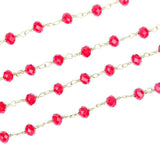 5M Red Crystal Rosary Chain Plated Wire Wrap Beaded Chain Faceted Glass Bead