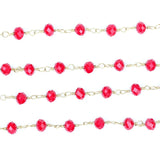 5M Red Crystal Rosary Chain Plated Wire Wrap Beaded Chain Faceted Glass Bead