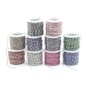 5M Stainless Steel Enamel Beaded Rosary Chains, 2mm Necklace