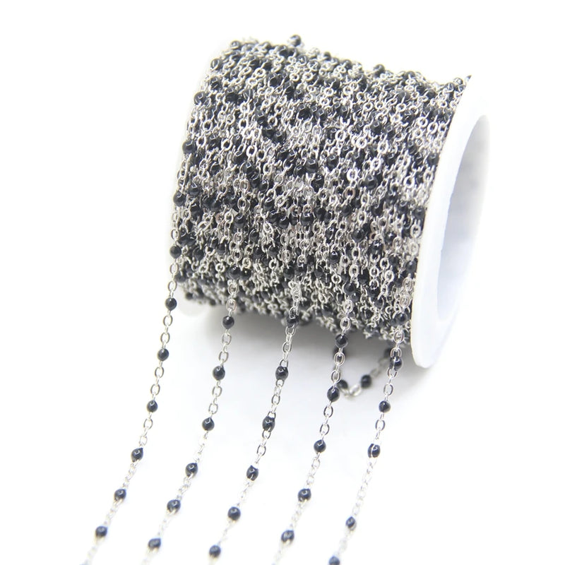 5M Stainless Steel Enamel Beaded Rosary Chains, 2mm Necklace