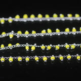 2mm Yellow Cube Beads Silver Wire Rosary Chain Glass Rondelle Sweater Chain