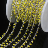 2mm Yellow Cube Beads Silver Wire Rosary Chain Glass Rondelle Sweater Chain