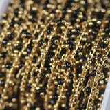 Black Glass Rondelle Rosary Chain Plated Golden Brass Wire Wrapped Beads