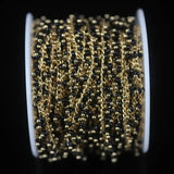 Black Glass Rondelle Rosary Chain Plated Golden Brass Wire Wrapped Beads