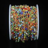 Colourful Glass Cube Beads Rosary Chain,Wire Wrapped Rondelle Jewelry