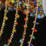 Colourful Glass Cube Beads Rosary Chain,Wire Wrapped Rondelle Jewelry