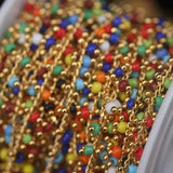 Colourful Glass Cube Beads Rosary Chain,Wire Wrapped Rondelle Jewelry