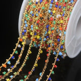 Colourful Glass Cube Beads Rosary Chain,Wire Wrapped Rondelle Jewelry