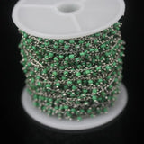 Cyan Green Glass Plated Silver Rosary Chain Women Sweater Jewelry