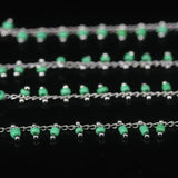 Cyan Green Glass Plated Silver Rosary Chain Women Sweater Jewelry
