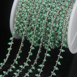 Cyan Green Glass Plated Silver Rosary Chain Women Sweater Jewelry