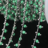 Cyan Green Glass Plated Silver Rosary Chain Women Sweater Jewelry