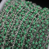 Cyan Green Glass Plated Silver Rosary Chain Women Sweater Jewelry