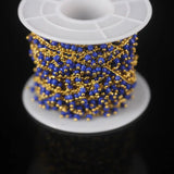 Lapis Glass Cube Beads Rosary Chain Golden Brass Wire Wrapped Rondelle