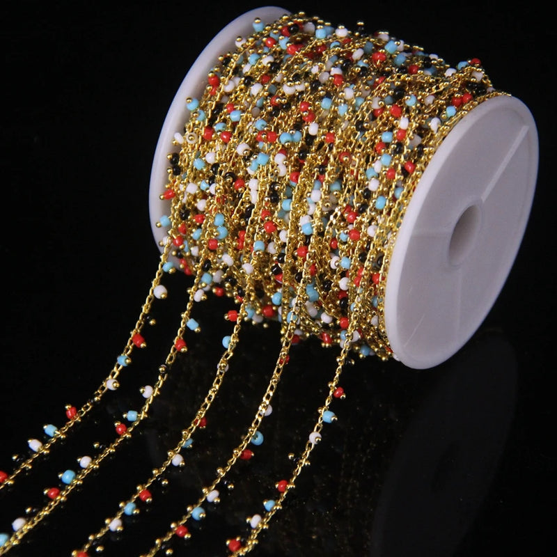 2mm Cube Beads Brass Wire Wrapped Rosary Chain - Women's Jewelry
