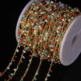 2mm Cube Beads Brass Wire Wrapped Rosary Chain - Women's Jewelry