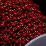 Red Turquoise 6mm Bead Rosary Chain, Howlite Magnesite Link Brass Chain