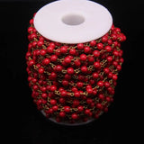 Red Turquoise 6mm Bead Rosary Chain, Howlite Magnesite Link Brass Chain
