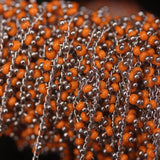 Silver Plated Orange Cube Beads Rosary Chain, Glass Rondelle Women Sweater Chain