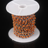 Silver Plated Orange Cube Beads Rosary Chain, Glass Rondelle Women Sweater Chain