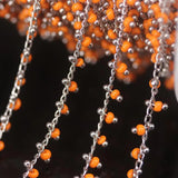 Silver Plated Orange Cube Beads Rosary Chain, Glass Rondelle Women Sweater Chain