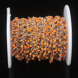 Silver Plated Orange Cube Beads Rosary Chain, Glass Rondelle Women Sweater Chain