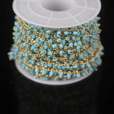 Turquoise Tiny Glass Rosary Chain, Gold Plated Women Sweater Chains Jewelry
