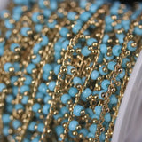 Turquoise Tiny Glass Rosary Chain, Gold Plated Women Sweater Chains Jewelry