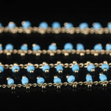 Turquoise Tiny Glass Rosary Chain, Gold Plated Women Sweater Chains Jewelry