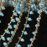 Turquoise Tiny Glass Rosary Chain, Gold Plated Women Sweater Chains Jewelry