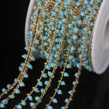 Turquoise Tiny Glass Rosary Chain, Gold Plated Women Sweater Chains Jewelry