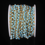 Turquoise Tiny Glass Rosary Chain, Gold Plated Women Sweater Chains Jewelry