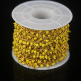 Yellow Cube Beads Rosary Chain Glass Rondelle with Brass Wire