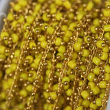 Yellow Cube Beads Rosary Chain Glass Rondelle with Brass Wire