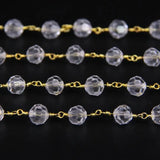 8mm Clear Crystal Glass Beaded Chain Golden Rosary