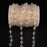 8mm Clear Crystal Glass Beaded Chain Golden Rosary