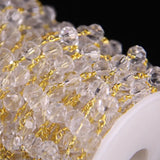 8mm Clear Crystal Glass Beaded Chain Golden Rosary