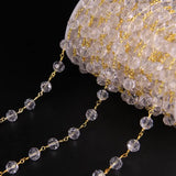 8mm Clear Crystal Glass Beaded Chain Golden Rosary