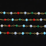 5M Multicolor Glass Opal Faceted Rondelle Beads Chain, 3x4mm