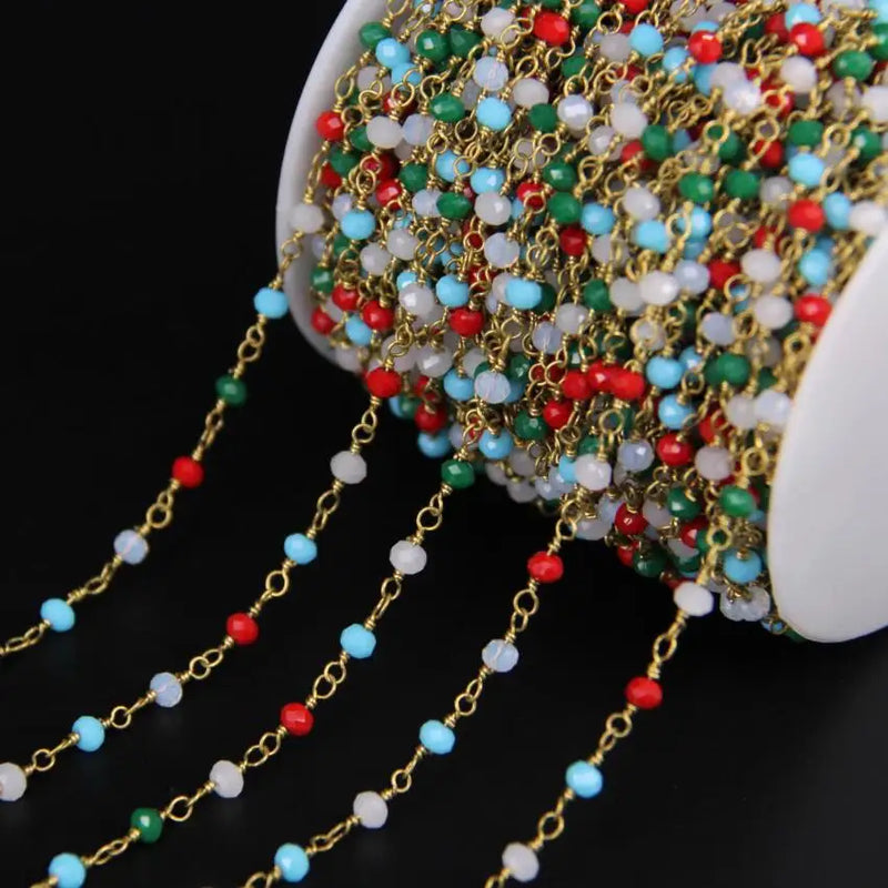 5M Multicolor Glass Opal Faceted Rondelle Beads Chain, 3x4mm