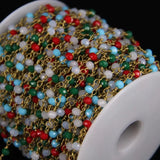 5M Multicolor Glass Opal Faceted Rondelle Beads Chain, 3x4mm