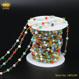5M Tiny Glass Rosary Chains, Faceted Rainbow Rondelle Beads Chains