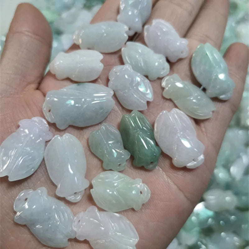Natural Emerald Jadeite Cicada Beads DIY Bangle Charm Hand-Carved