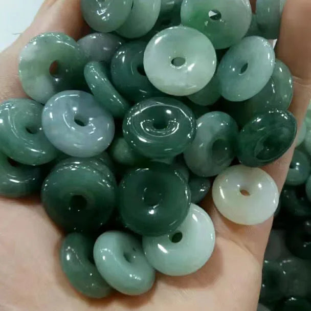 5PC Natural Jade Emerald 18mm Emerald Donut Pendant Safety Buckle Bead
