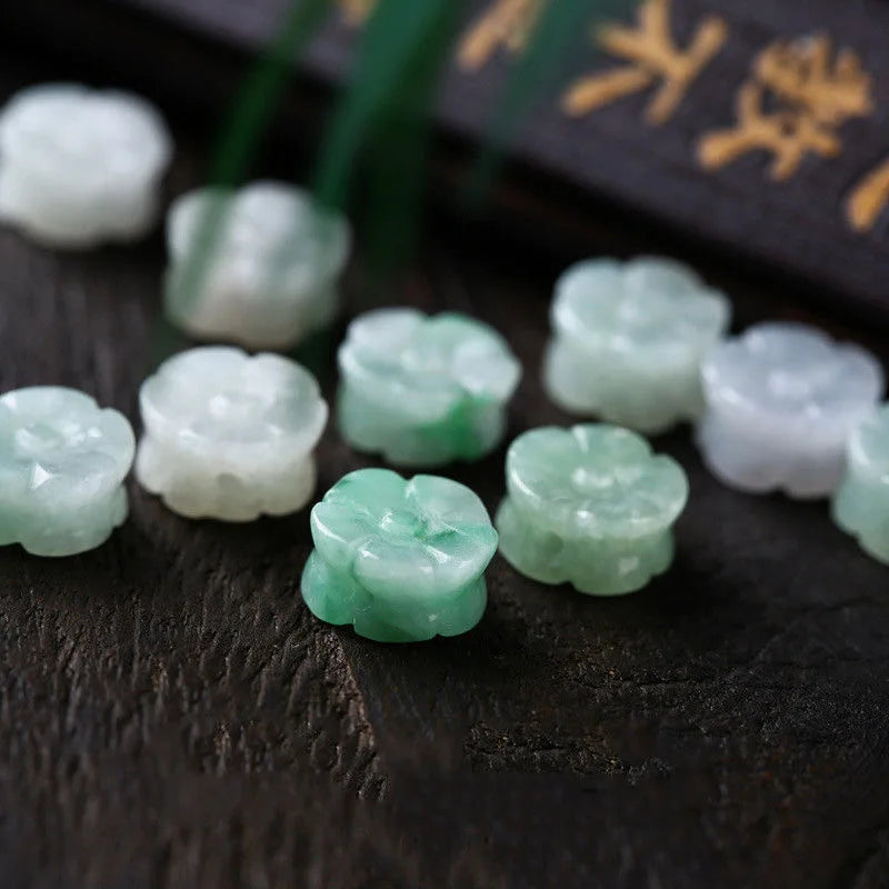 5PC Natural Jade Emerald Plum blossom Bead 10mm DIY Bangle Lucky Charm