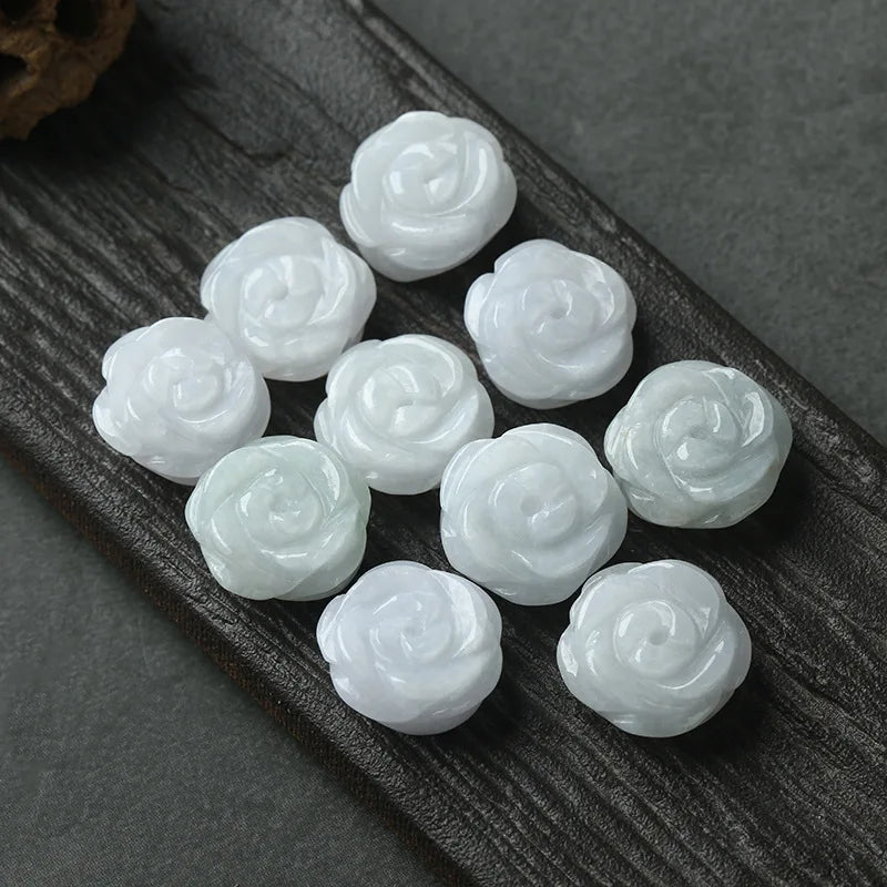 Hand-Carved Natural Jade Emerald Rose Flower Bead DIY Jewellery Accessory
