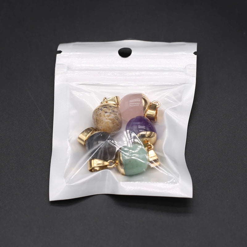 5PC Natural Stone Amethyst Rose Quartz Water Drop Pendant For Jewelry Making