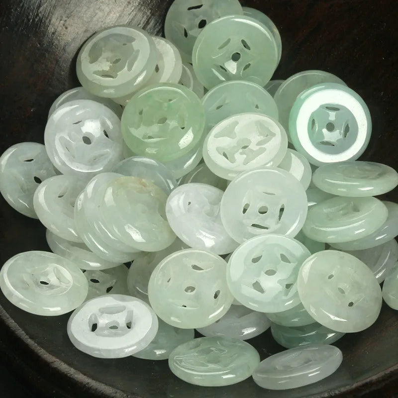 5PC Natural Jade Emerald Hollow Money Buckle Bead 13mm DIY Accessories
