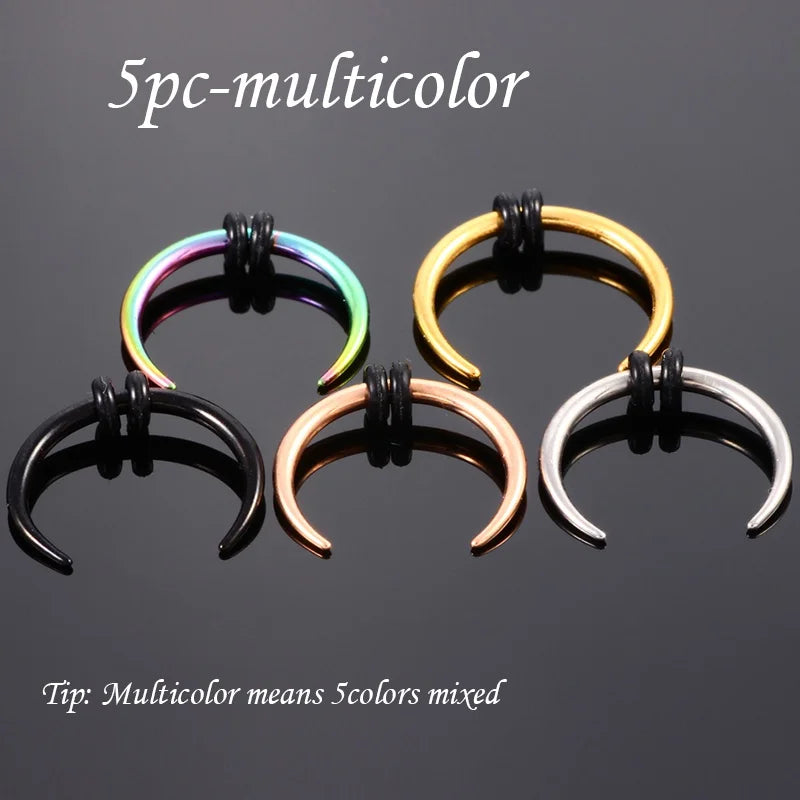 5PC Surgical Steel OX Horn Septum Hoop Rings Ear Clicker Nose Piercing 16G 14G